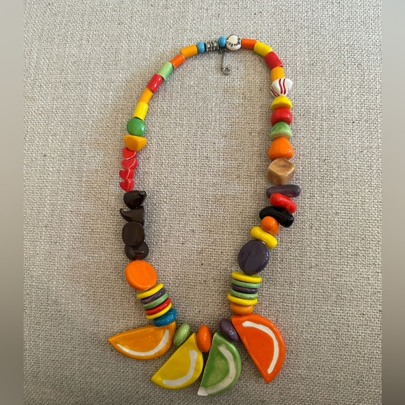Parrot pearl brand ceramic unique vintage necklace fruits colourful - Picture 3 of 4